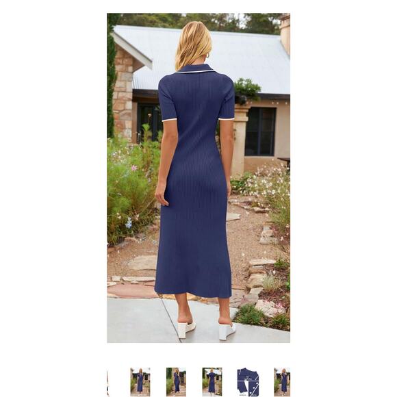 MEROKEETY Women's V Neck Ribbed Knit Maxi Dress Button Short Sleeve Slim Fit~M - Picture 2 of 13